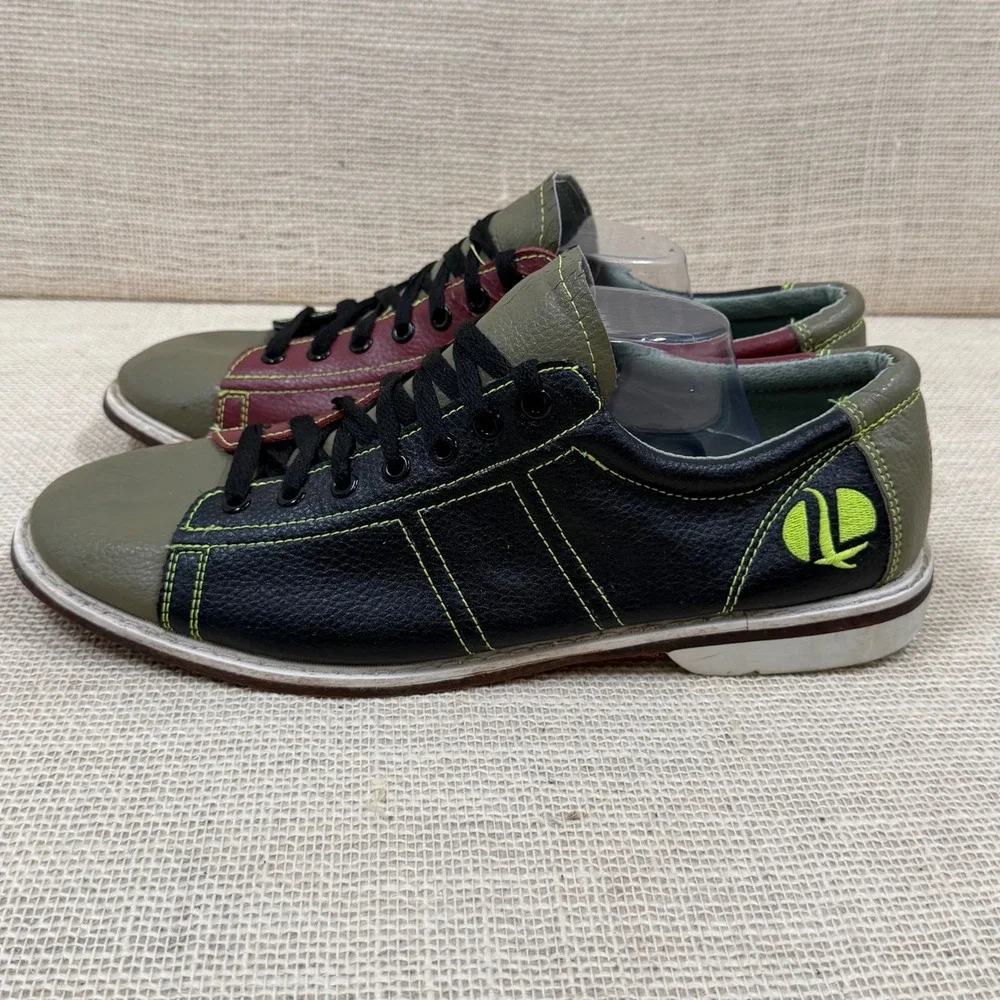 Linds Classic 1733 Mens Bowling Shoes Size 13 Leather Black Burgundy Green 2008